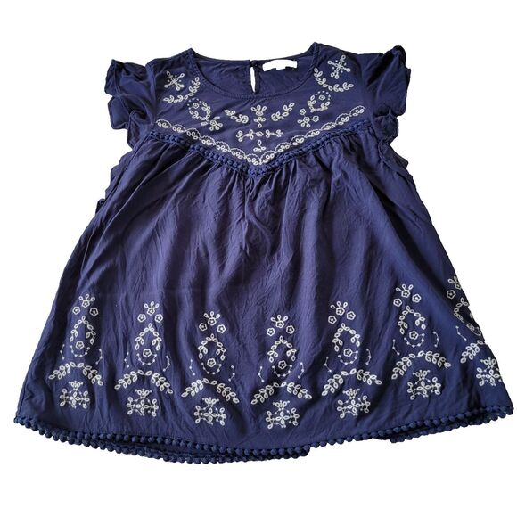 Taylor & Sage Blouse Womens Medium Purple Embroidered Milkmaid Short Sleeve Boho - Picture 1 of 10